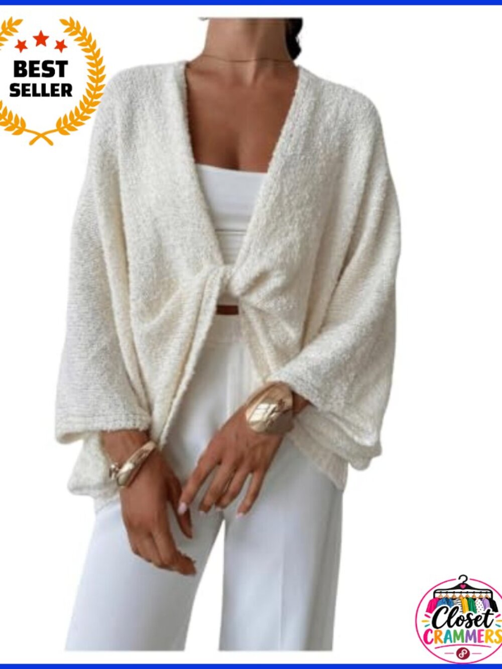 Women's Oversized Wrap Sweater Cropped Batwing Knit Pullover